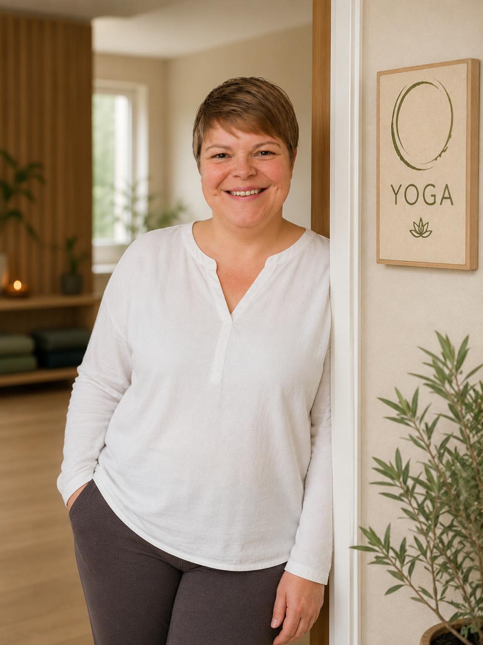 Nadine in einem ruhigen Yogastudio
